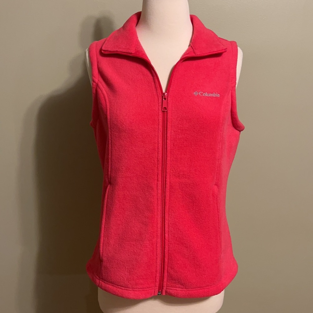 Women’s Size Small Columbia Fuchsia Pink Fleece Winter Zip Up Vest w/ Pockets - Picture 2 of 7